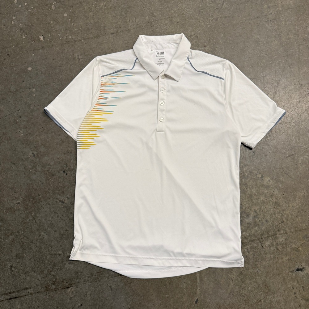 Adidas Golf Climacool Mens White Graphic Performance Polo Shirt Size M RN‎ 88387